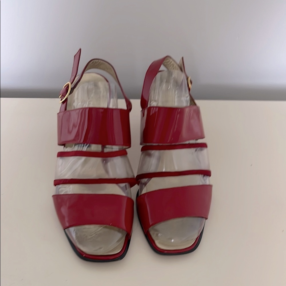 Vintage Bally Red Patent Leather and Perspex Strappy Sandals, Size 37.5 EU/7 US